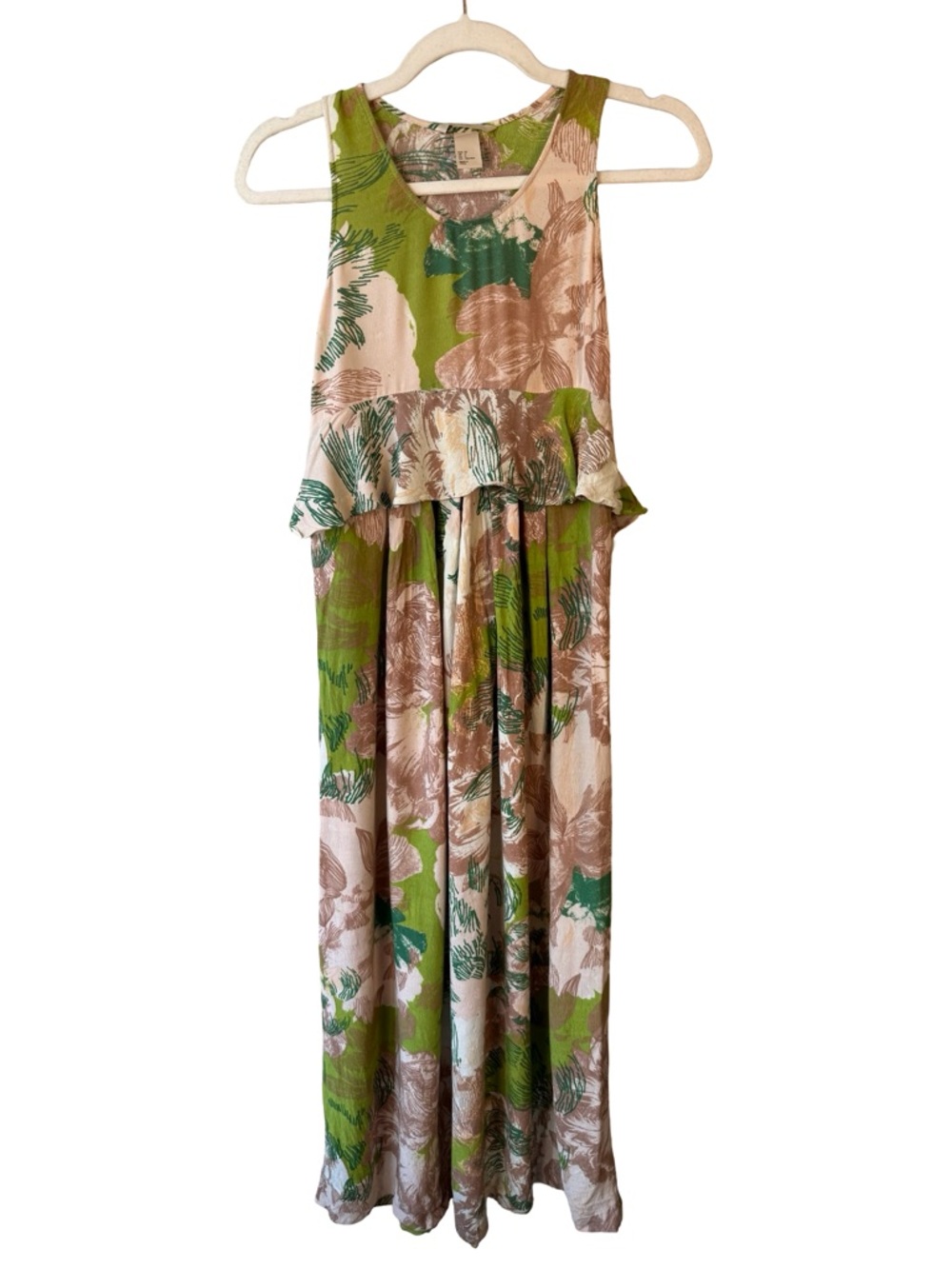 H&M Floral Maxi Dress in Green and Brown Size 2 Cottagecore Boho Flowy Summer - Picture 2 of 11